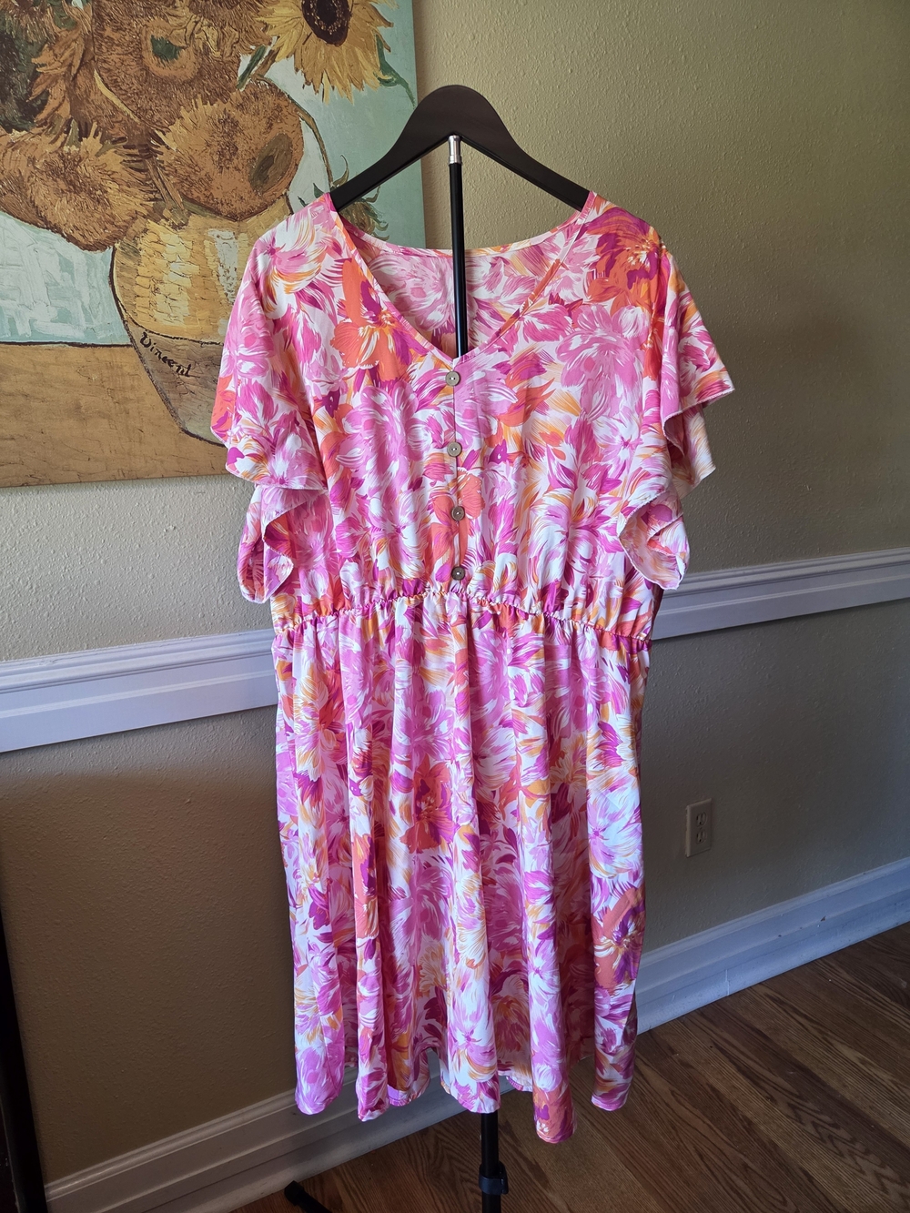 SHEIN Pink & Orange Floral Curve Dress